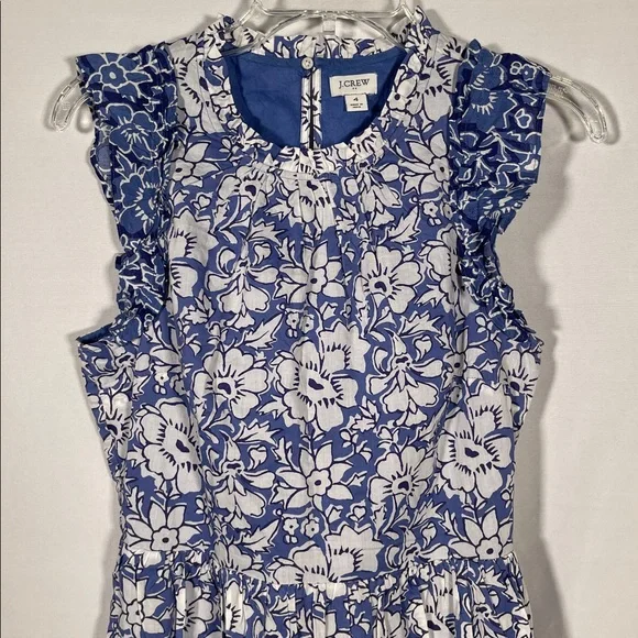 J CREW WOMENS BLUE FLORAL MIDI TIERED DRESS SLEEVELESS 4 COTTON - Picture 4 of 8